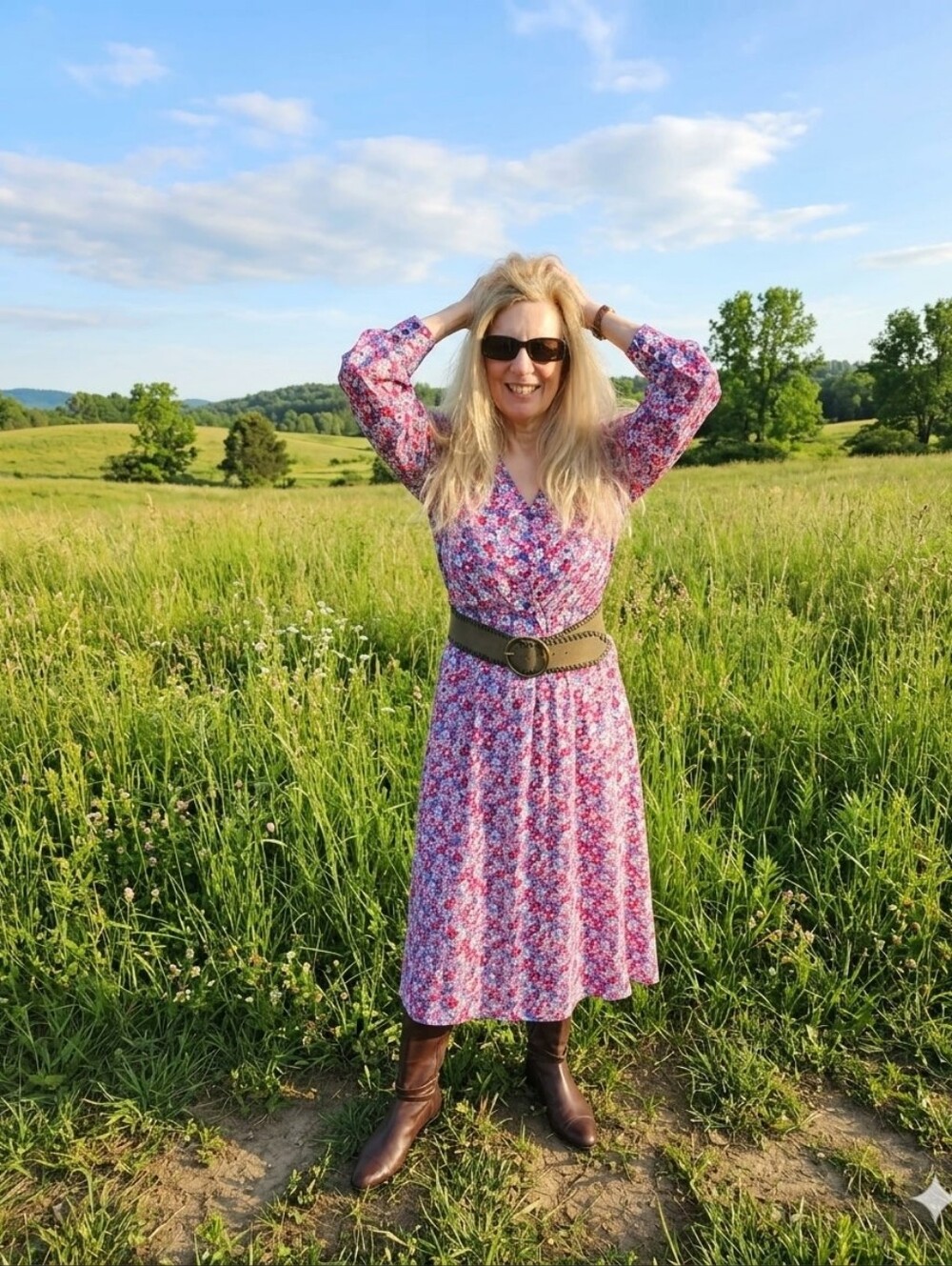 Vintage Apostrophe Ex Cond Cleaned Floral Long-Sleeve Midi Skirt Set, M, $45